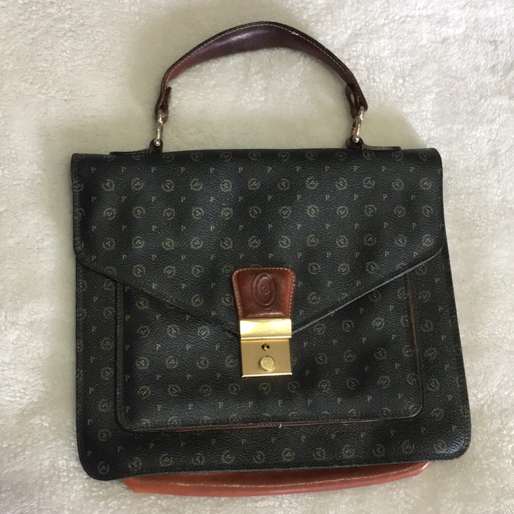 Pollini leather monogram satchel small